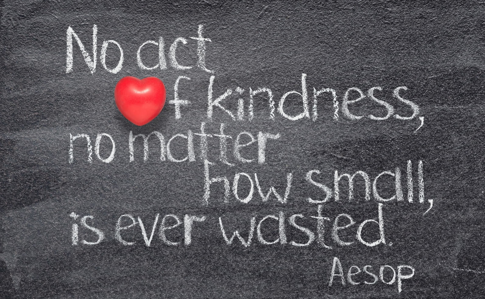 A blackboard displaying the quote 'No act of kindness, no matter how small, is ever wasted